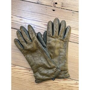 LABONIA Napoli GLOVES genuine LAMBSKIN 2 Tone Green Cashmere Lined 6 1/2 Italy